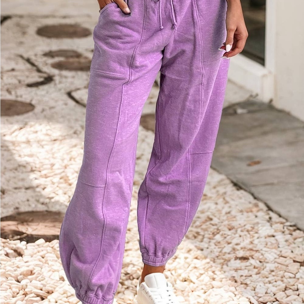 Tie Elastic Waist Patchwork Jogger Pants